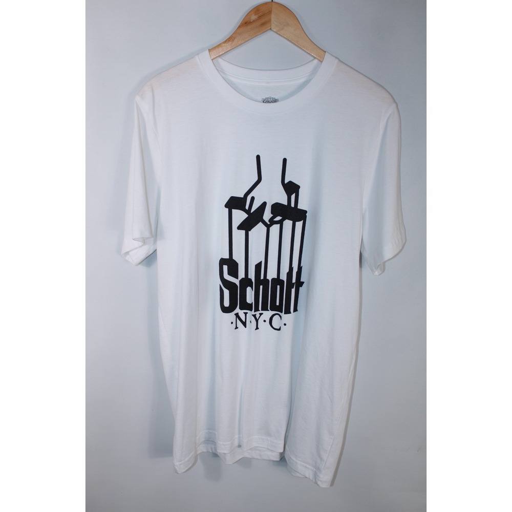 NWOT Schott NYC Men's Large White Black Crew Neck T-Shirt
